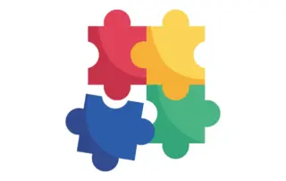 Vier Puzzlestücke in rot, gelb, grün und blau, die zusammengefügt sind, um ein vollständiges Quadrat zu bilden.