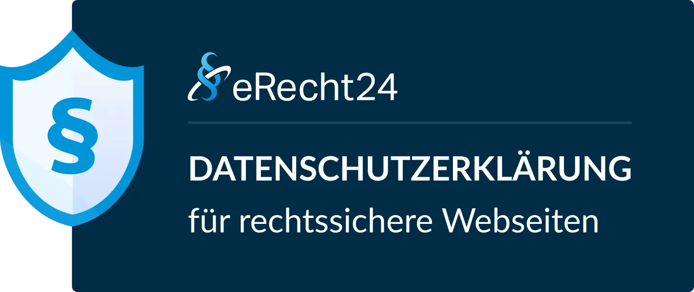 Ein Datenschutzsiegel mit dem Text 'Datenschutzerklärung für rechtssichere Webseiten'