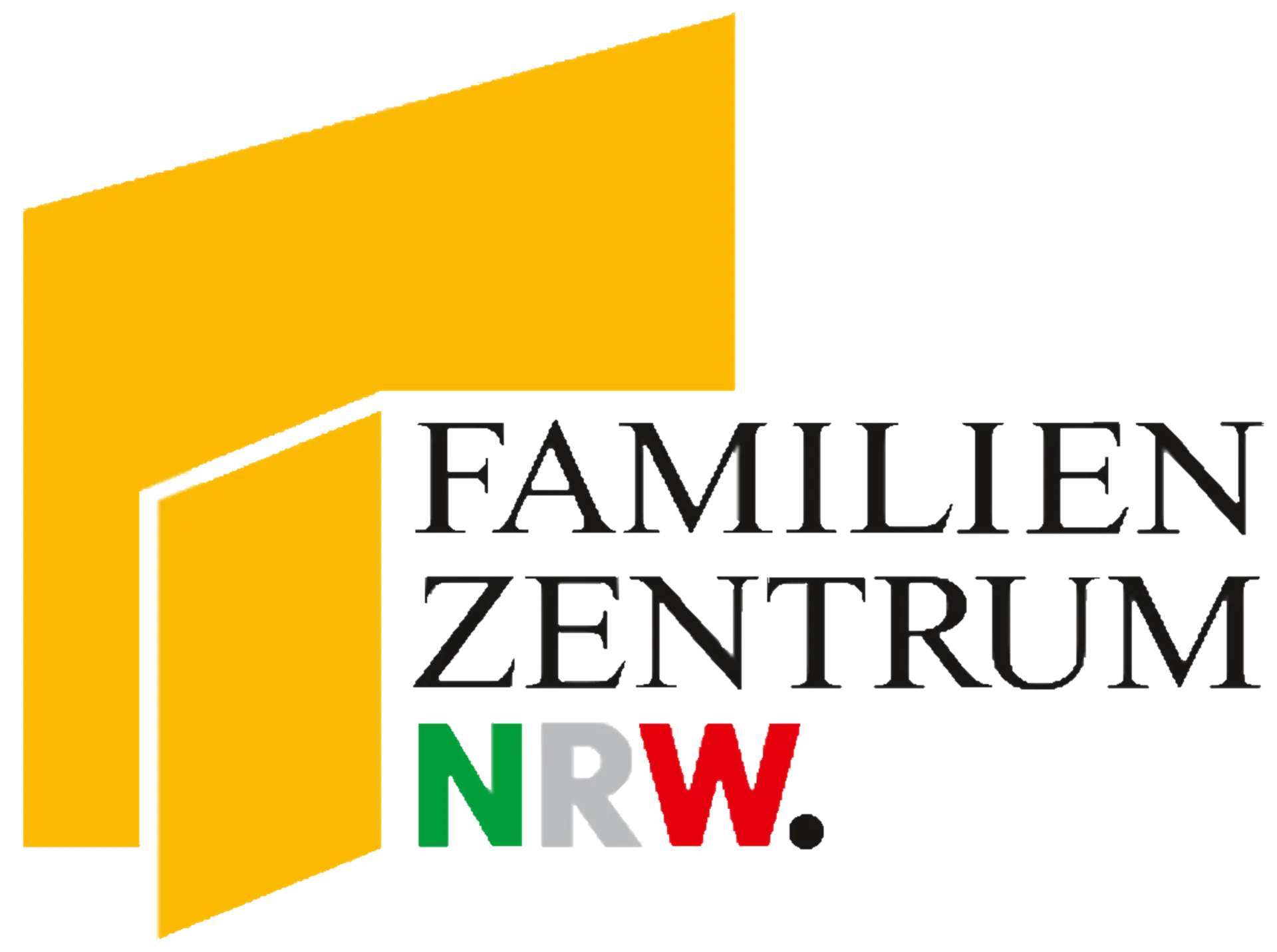 Logo des Familienzentrums NRW mit gelben und schwarzen Elementen sowie den Farben der deutschen Flagge.
