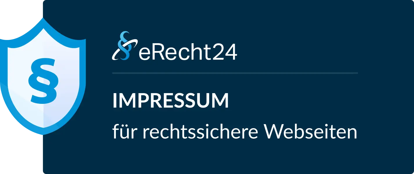 Ein Datenschutzsiegel mit dem Text 'Impressum für rechtssichere Webseiten'