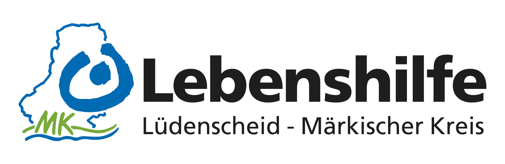 Logo der Lebenshilfe mit stilisiertem Wasserzeichen und Schriftzug in blauer und schwarzer Farbe.