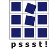 Logo mit dem Text 'pssst!' und mehreren blauen Quadraten in einem Raster angeordnet.