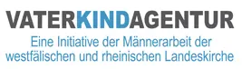 Logo der Vaterkindagentur mit dem Text in grauer und blauer Schrift.