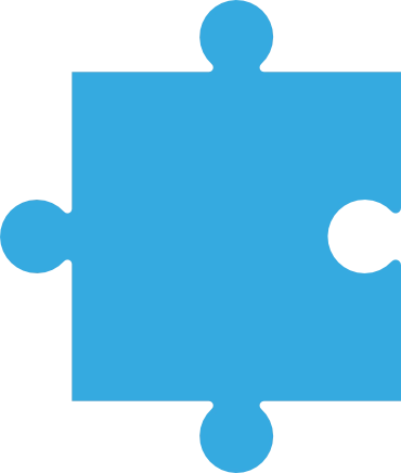 Helles, blaues Puzzlestück mit abgerundeten Ecken und einer fehlenden Ecke in der Mitte.